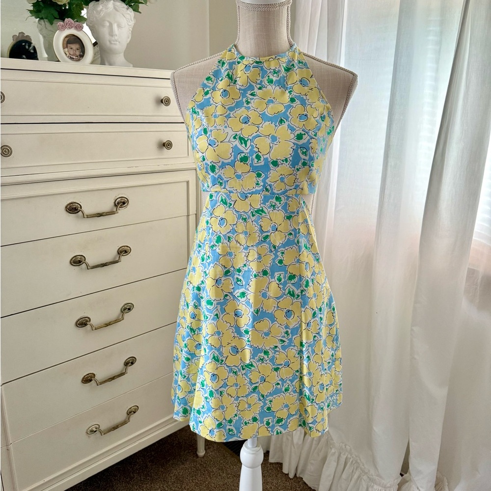 Zara Yellow and Blue Halter Neck A-Line Sundress